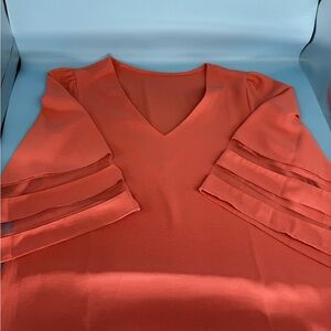 Women's V-Neck Top in Coral